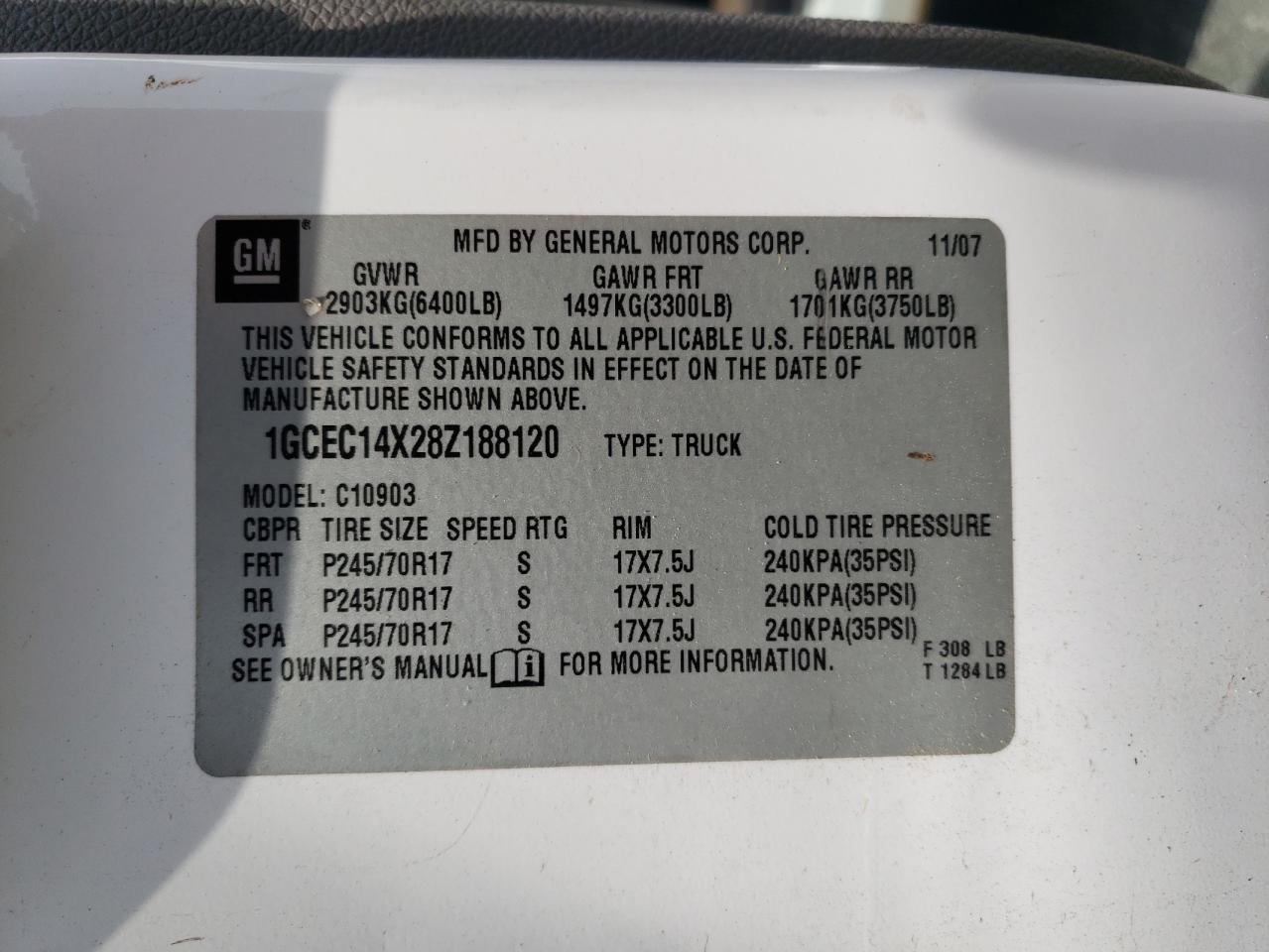 1GCEC14X28Z188120 2008 Chevrolet Silverado C1500