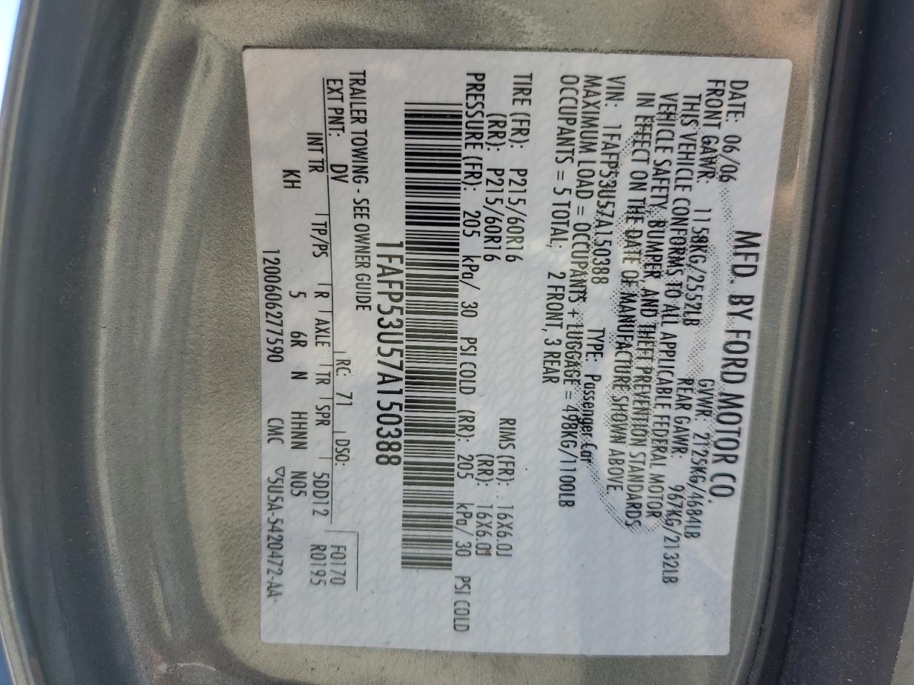 1FAFP53U57A150388 2007 Ford Taurus Se