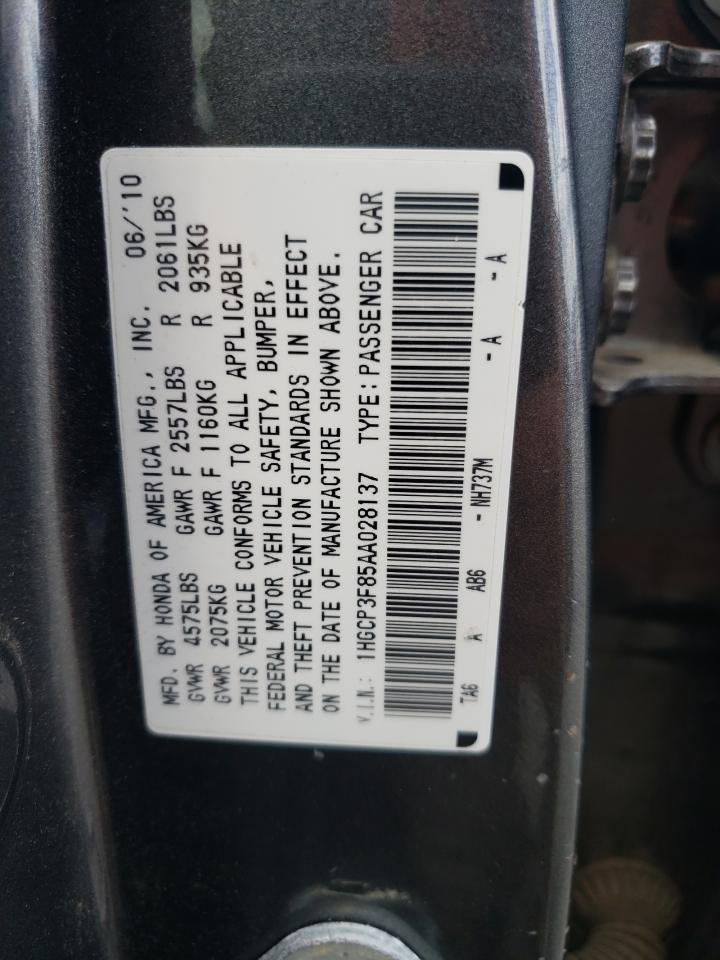 1HGCP3F85AA028137 2010 Honda Accord Exl
