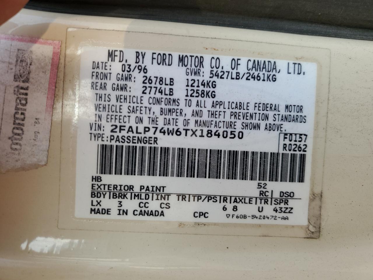 2FALP74W6TX184050 1996 Ford Crown Victoria Lx