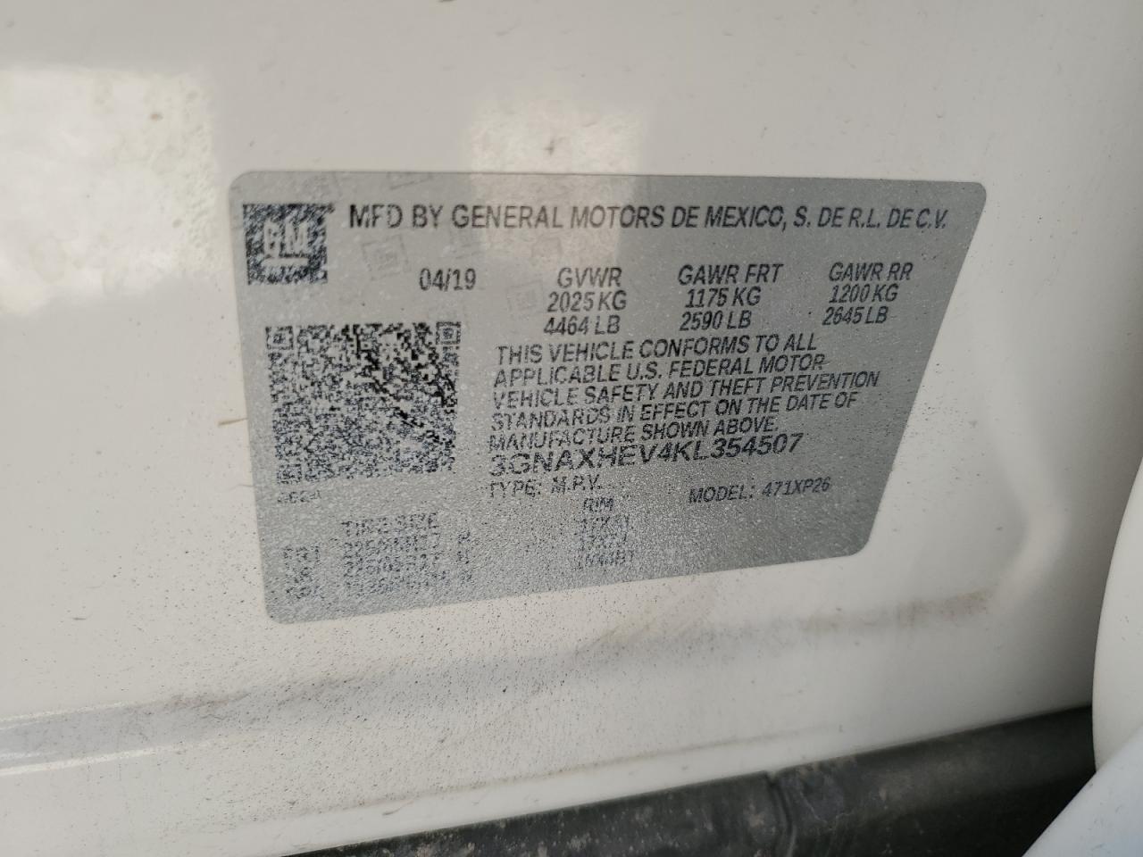 3GNAXHEV4KL354507 2019 Chevrolet Equinox Ls