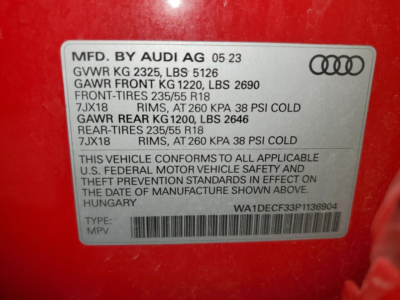 WA1DECF33P1136904 2023 Audi Q3 Premium S Line 45