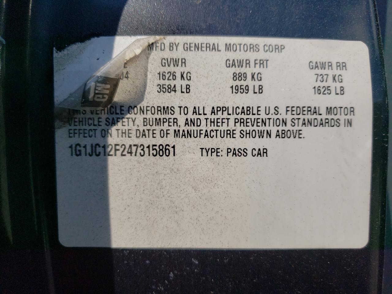 1G1JC12F247315861 2004 Chevrolet Cavalier