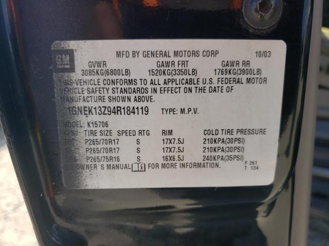 2004 Chevrolet Tahoe K1500 VIN: 1GNEK13Z94R184119 Lot: 58466554