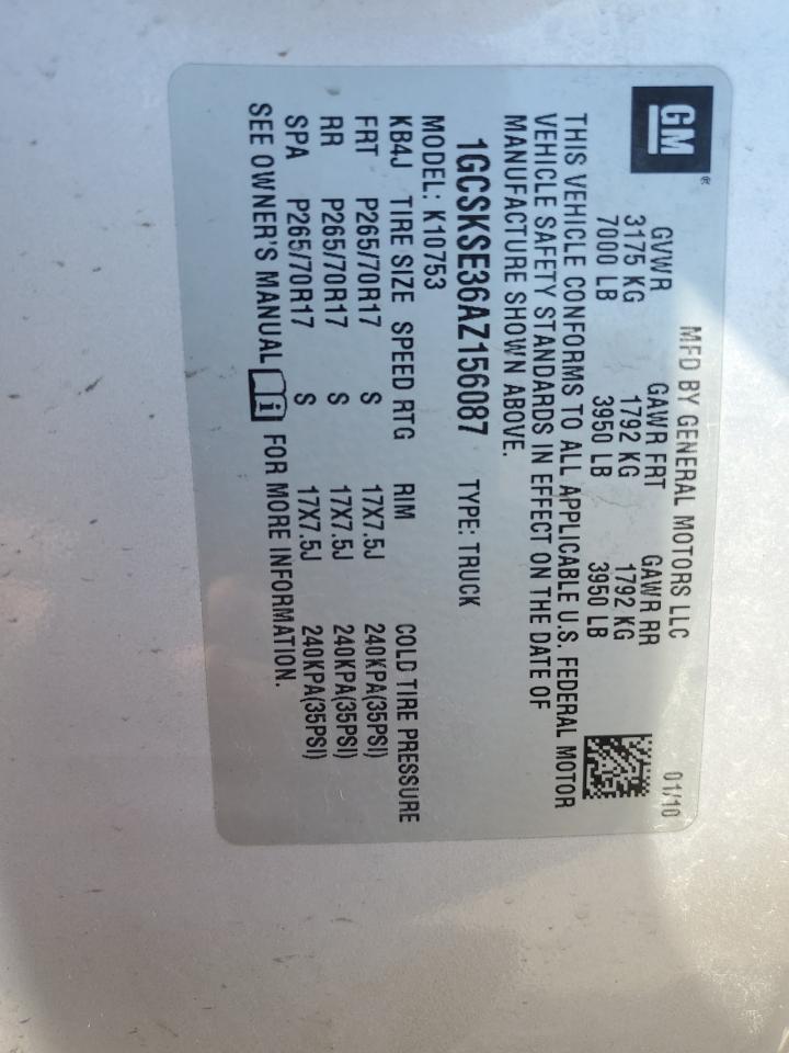 1GCSKSE36AZ156087 2010 Chevrolet Silverado K1500 Lt