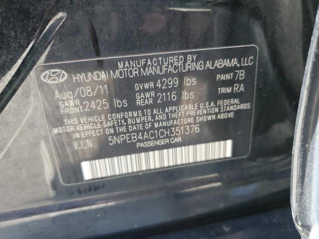 2012 Hyundai Sonata Gls VIN: 5NPEB4AC1CH351376 Lot: 58601454