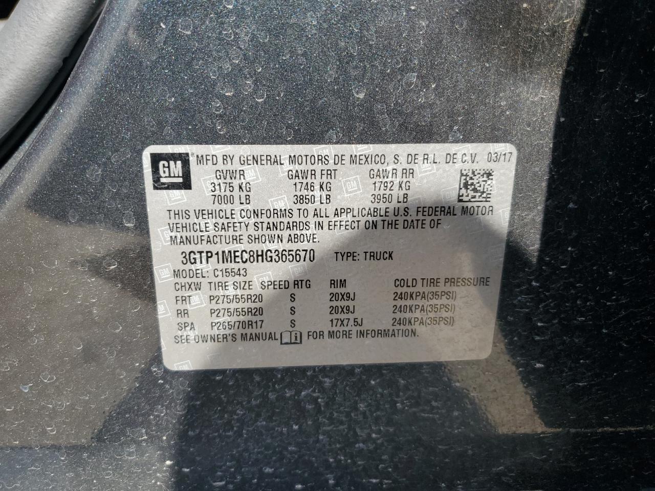 3GTP1MEC8HG365670 2017 GMC Sierra C1500 Sle