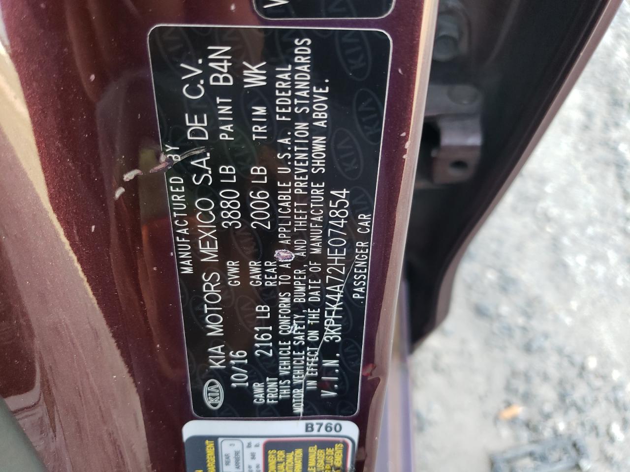 3KPFK4A72HE074854 2017 Kia Forte Lx