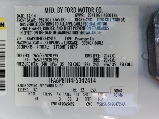 2015 Ford Mustang VIN: 1FA6P8TH4F5342414 Lot: 59718574