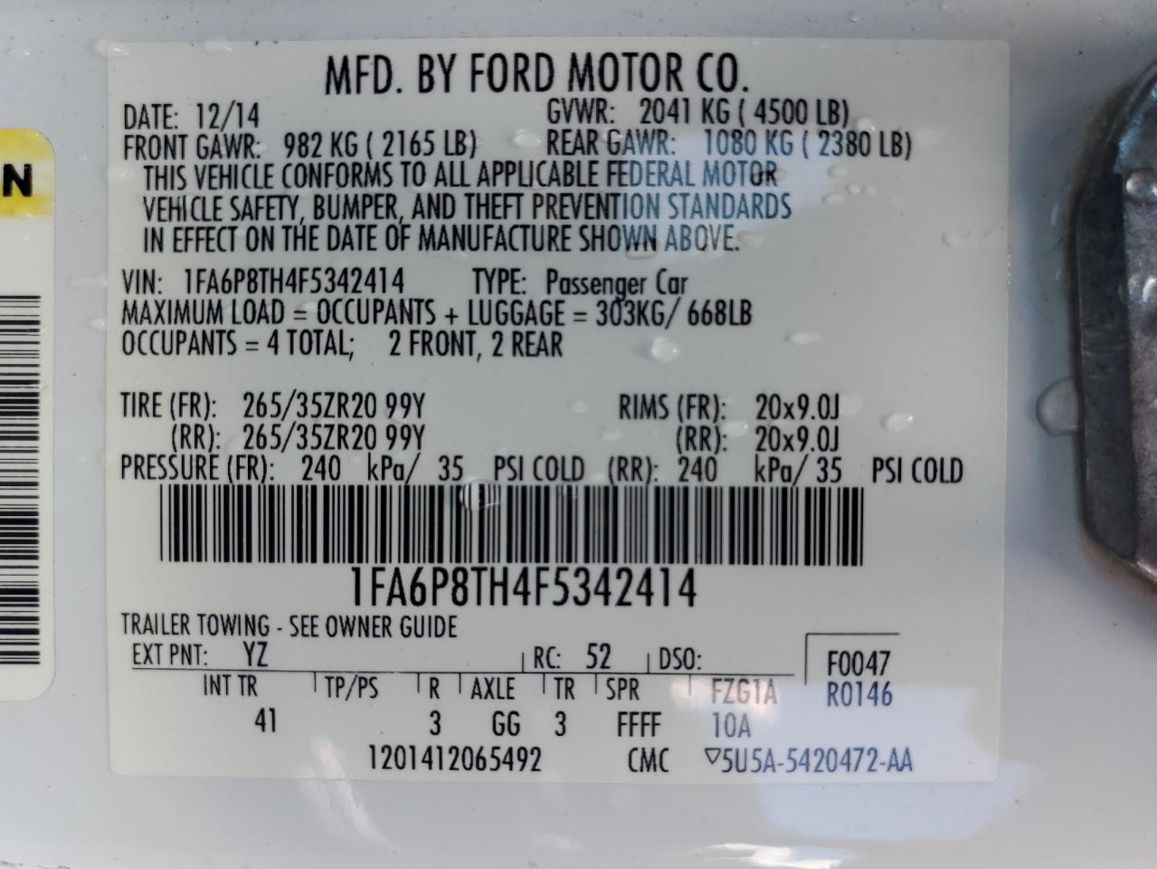 1FA6P8TH4F5342414 2015 Ford Mustang