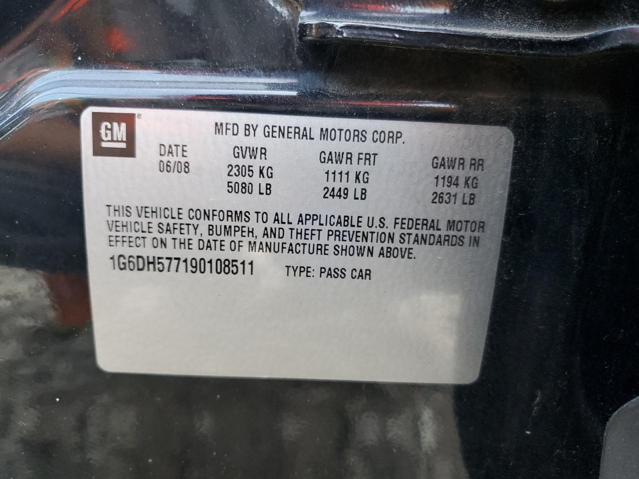 1G6DH577190108511 2009 Cadillac Cts