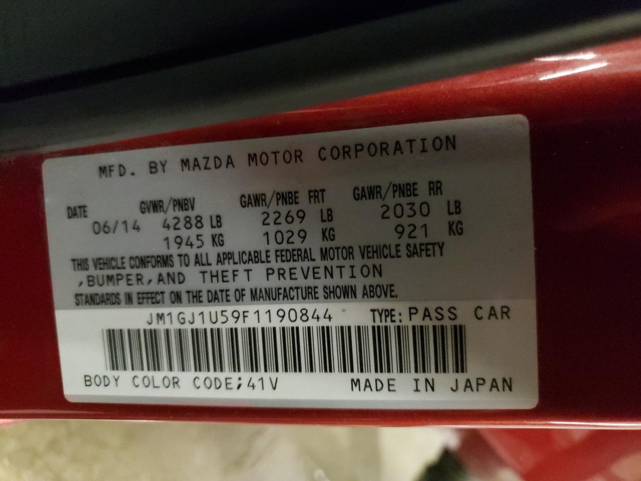 JM1GJ1U59F1190844 2015 Mazda 6 Sport