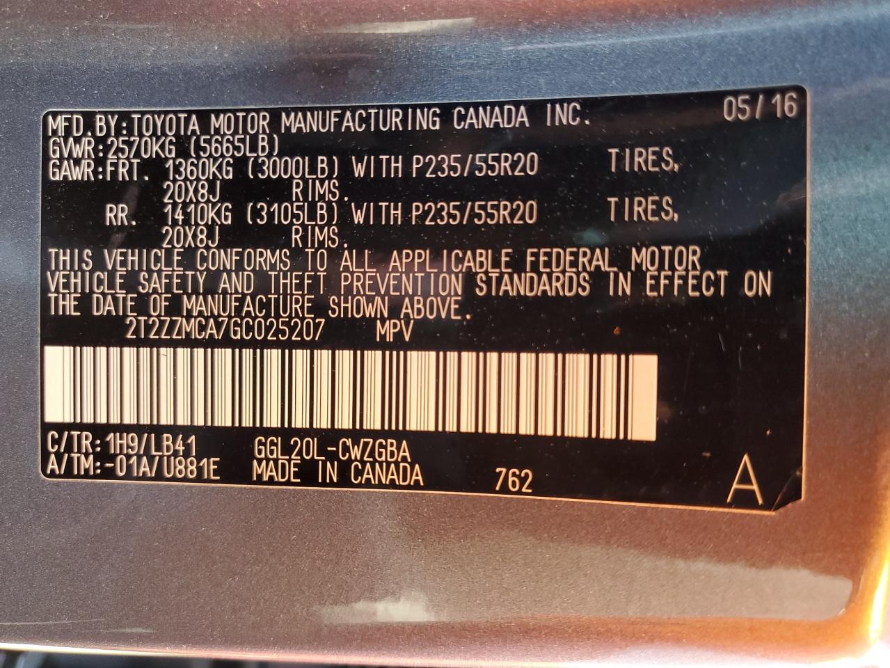 2T2ZZMCA7GC025207 2016 Lexus Rx 350