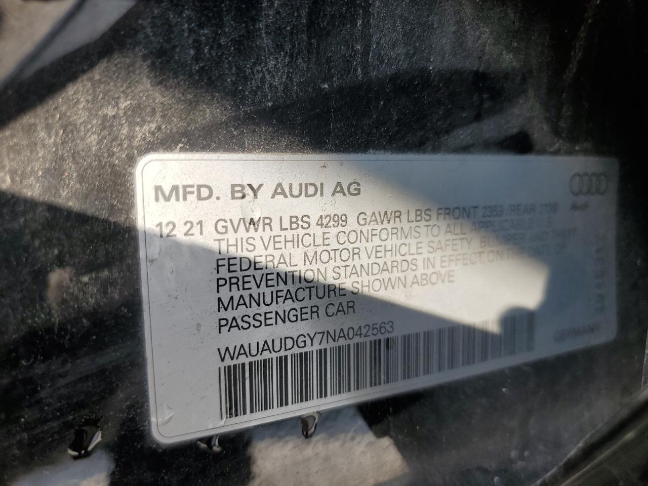 WAUAUDGY7NA042563 2022 Audi A3 Premium