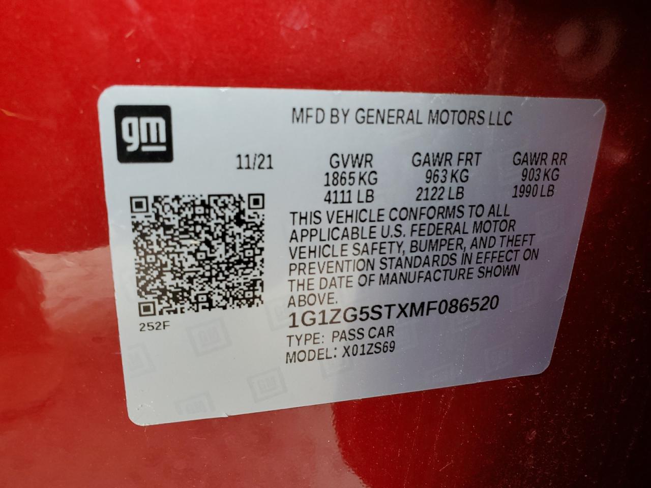 1G1ZG5STXMF086520 2021 Chevrolet Malibu Rs