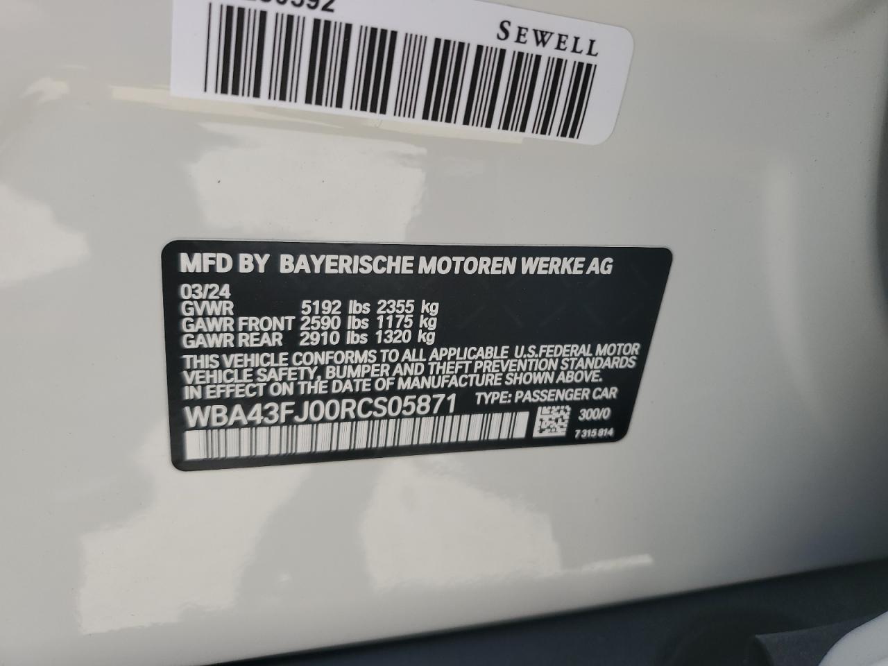 WBA43FJ00RCS05871 2024 BMW 530 I