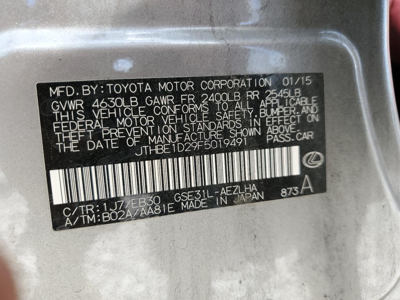 JTHBE1D29F5019491 2015 Lexus Is 350