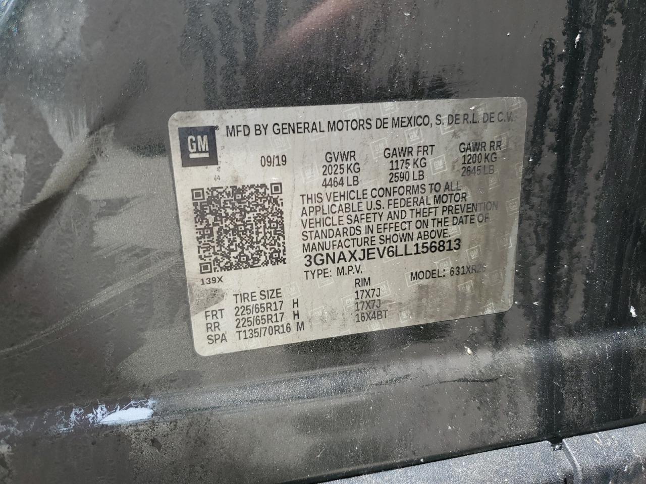 3GNAXJEV6LL156813 2020 Chevrolet Equinox Lt