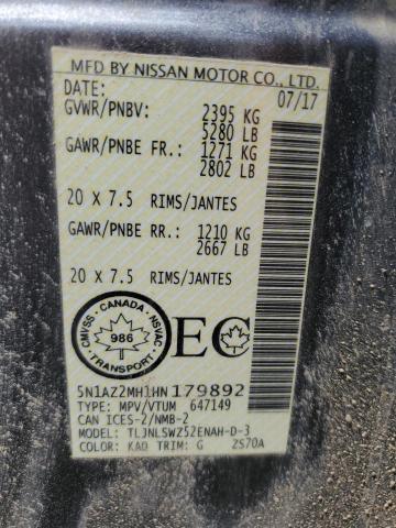 2017 Nissan Murano S VIN: 5N1AZ2MH1HN179892 Lot: 60124844