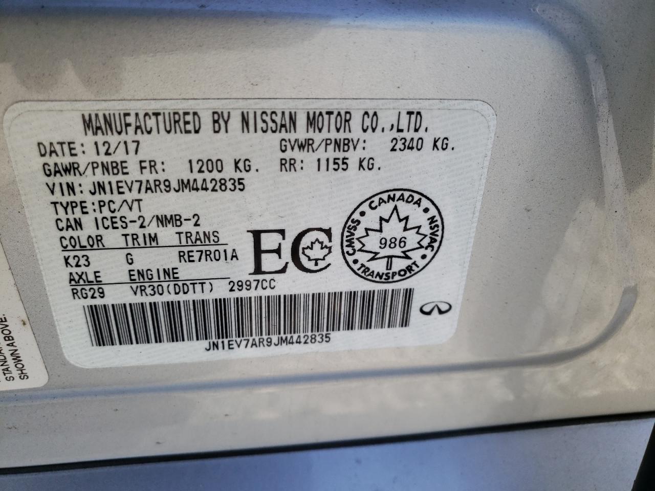 JN1EV7AR9JM442835 2018 Infiniti Q50 Luxe