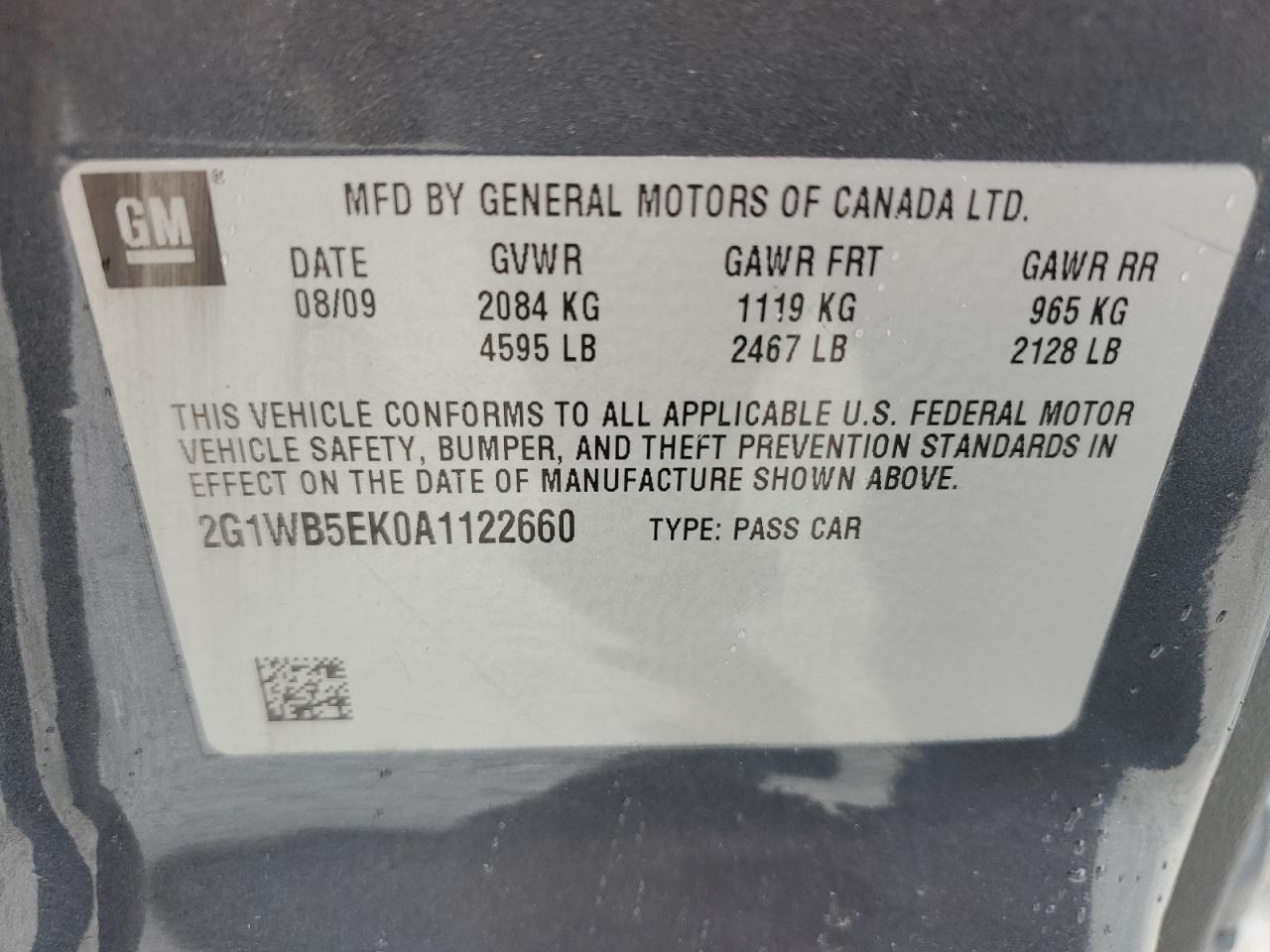 2G1WB5EK0A1122660 2010 Chevrolet Impala Lt