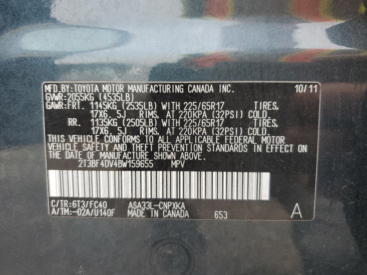 2T3BF4DV4BW159655 2011 Toyota Rav4