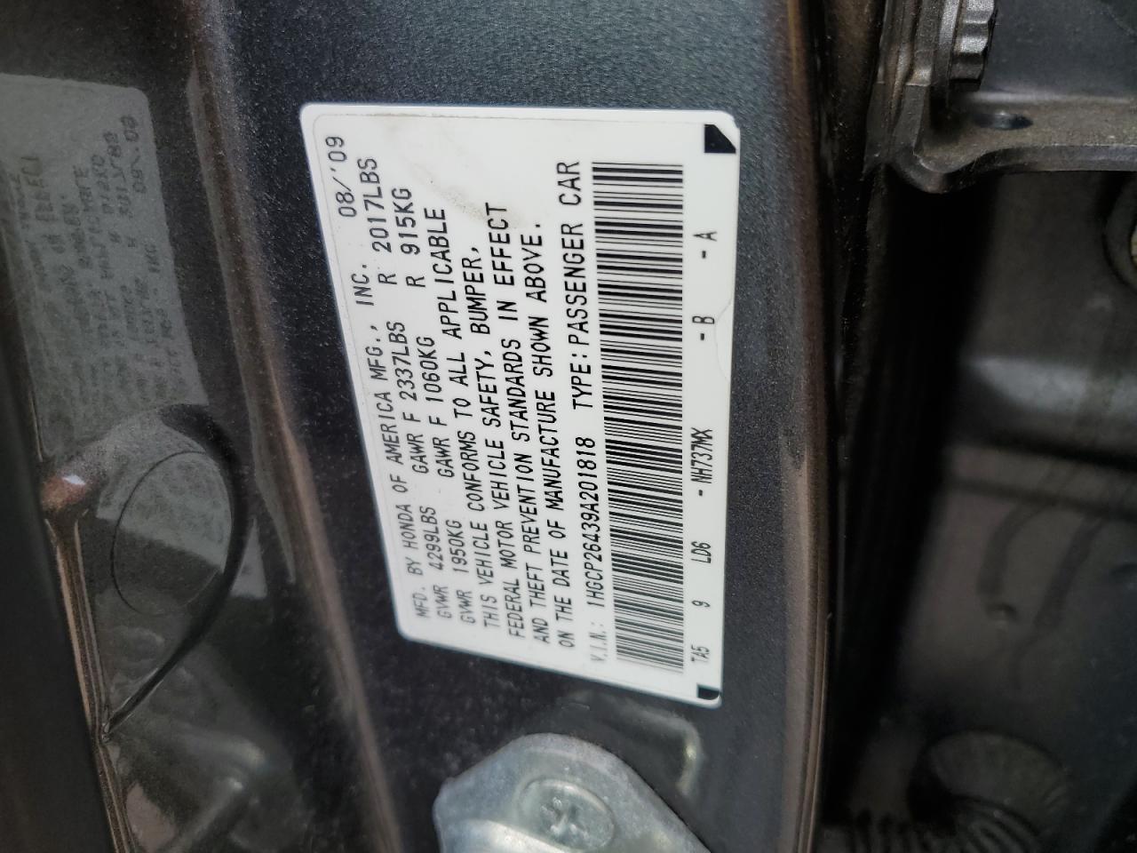 1HGCP26439A201818 2009 Honda Accord Lxp