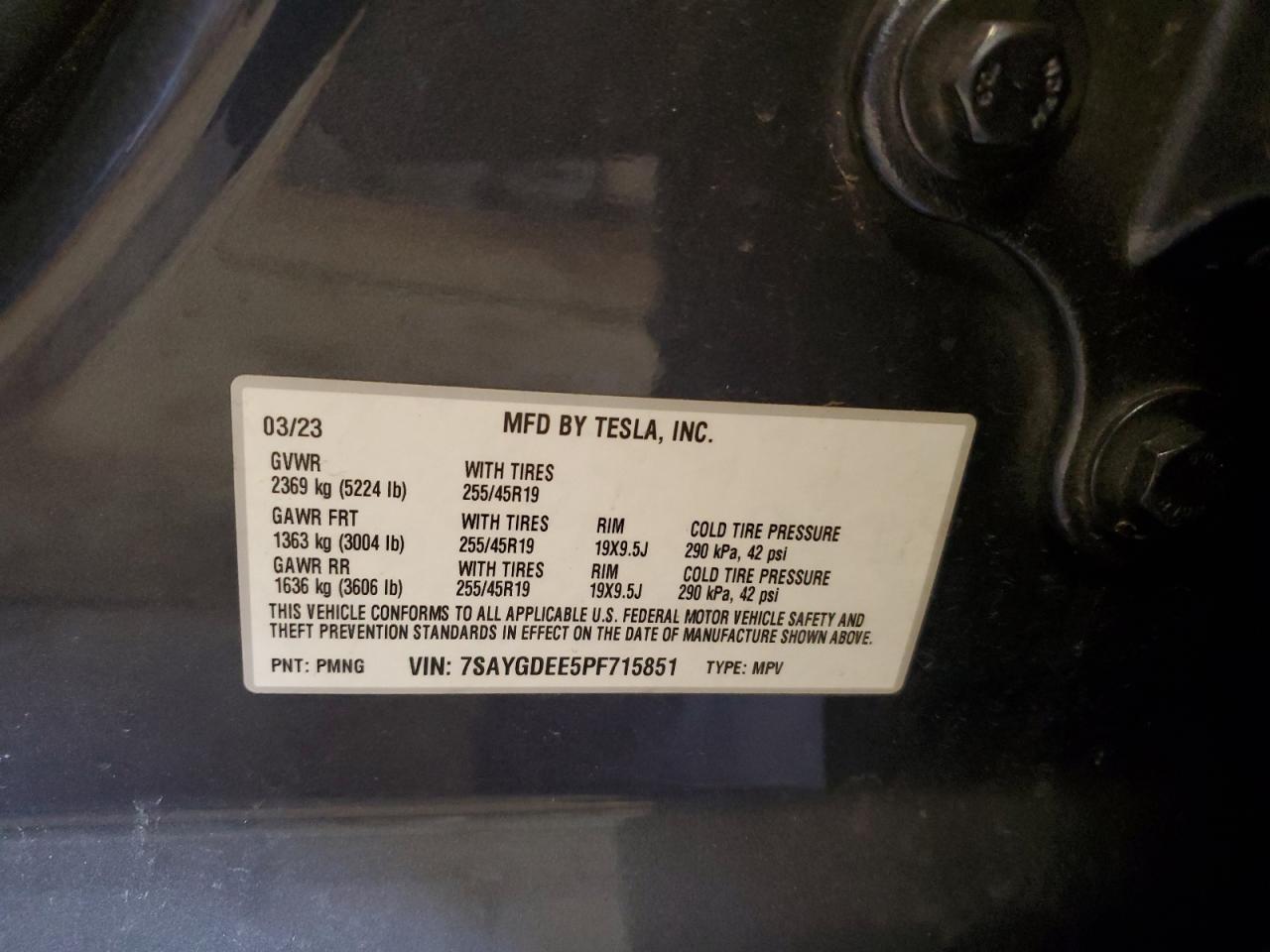 7SAYGDEE5PF715851 2023 Tesla Model Y