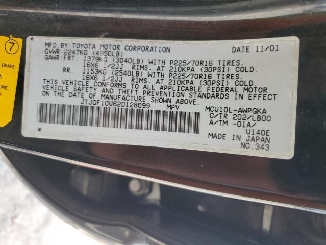 2002 Lexus Rx 300 VIN: JTJGF10U620128099 Lot: 59226884