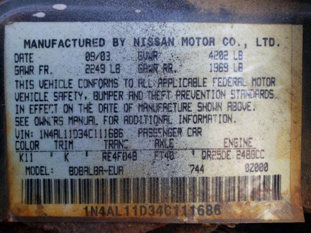 2004 Nissan Altima Base VIN: 1N4AL11D34C111686 Lot: 59722524
