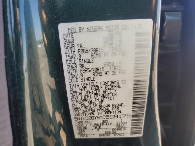 2000 Nissan Xterra Xe VIN: 5N1ED28Y9YC569175 Lot: 57722864