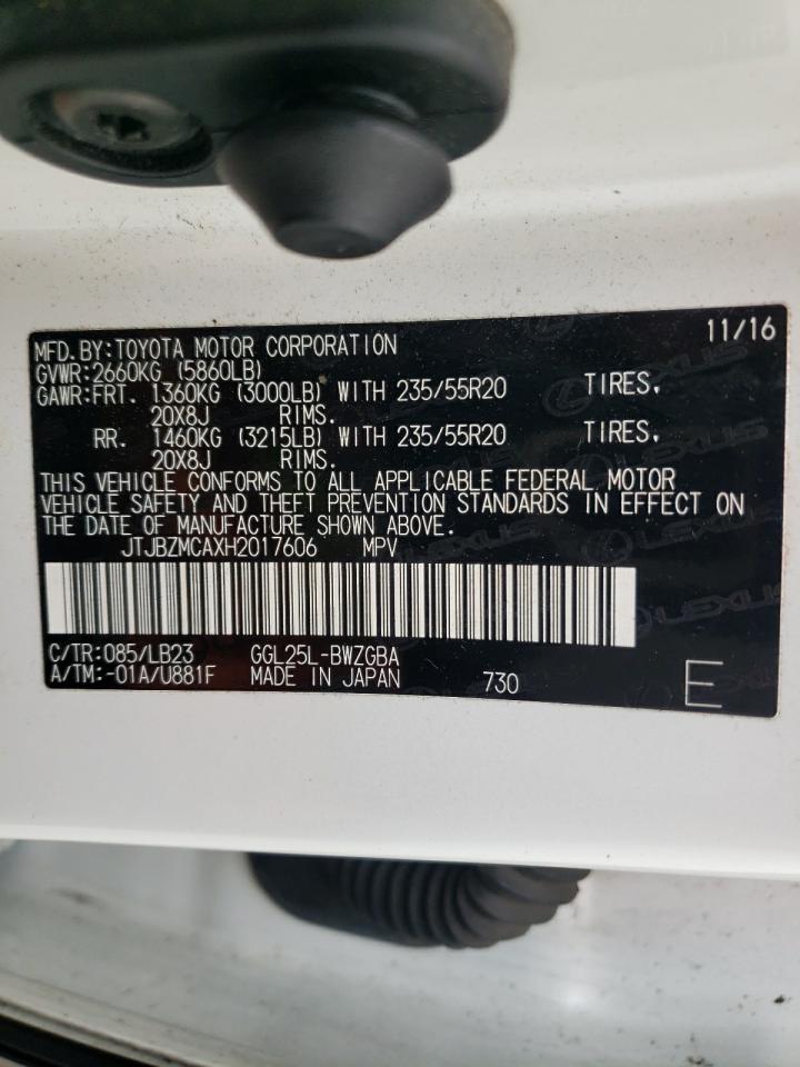 JTJBZMCAXH2017606 2017 Lexus Rx 350 Base