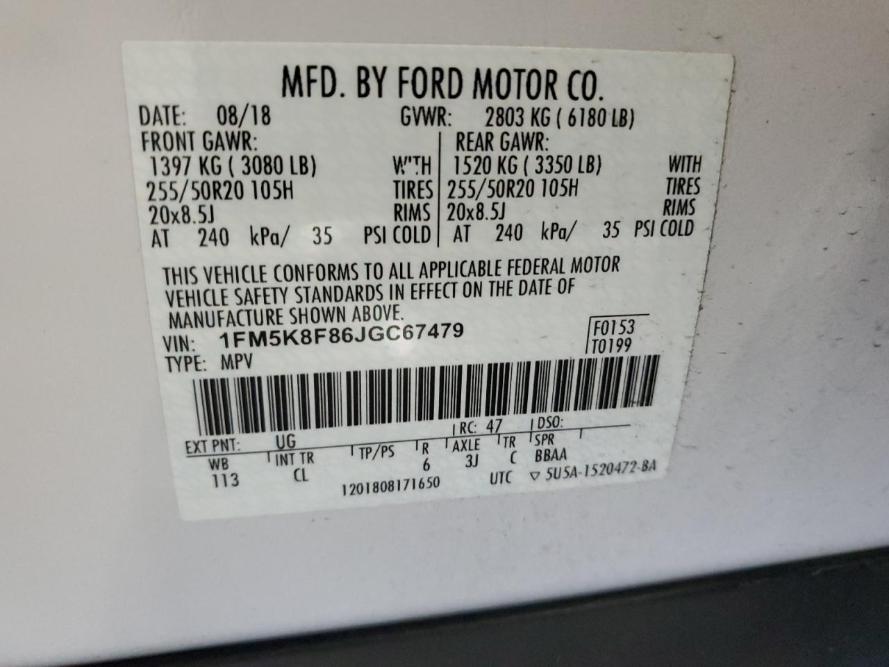 1FM5K8F86JGC67479 2018 Ford Explorer Limited