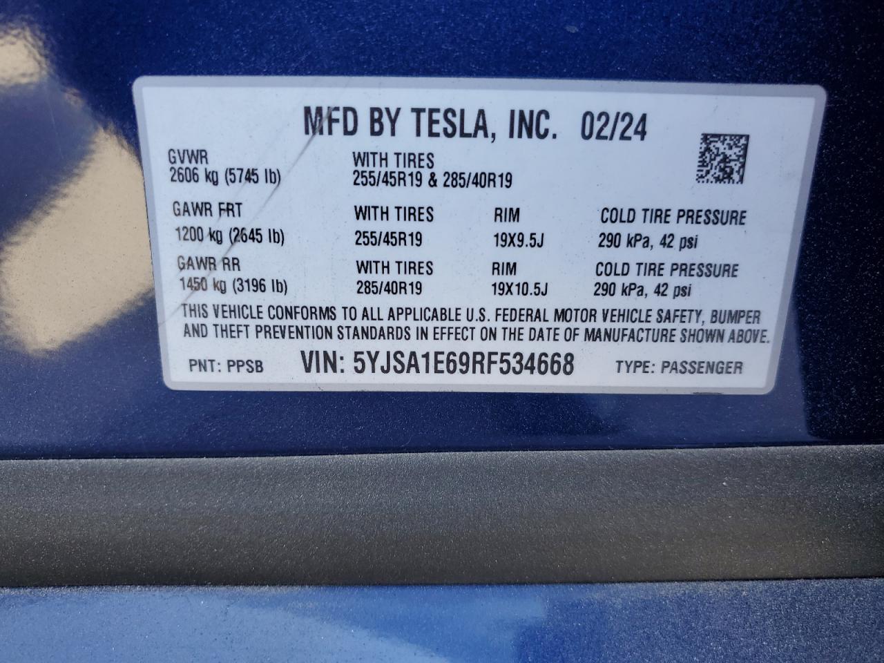 5YJSA1E69RF534668 2024 Tesla Model S