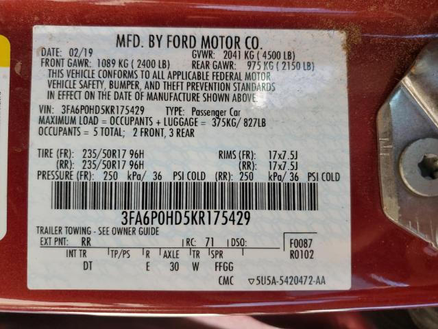 VIN 3FA6P0HD5KR175429 2019 Ford Fusion, SE no.12