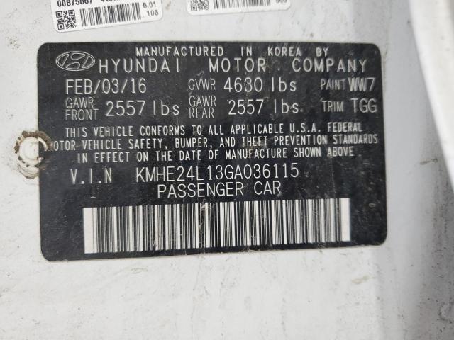 2016 Hyundai Sonata Hybrid VIN: KMHE24L13GA036115 Lot: 57362674