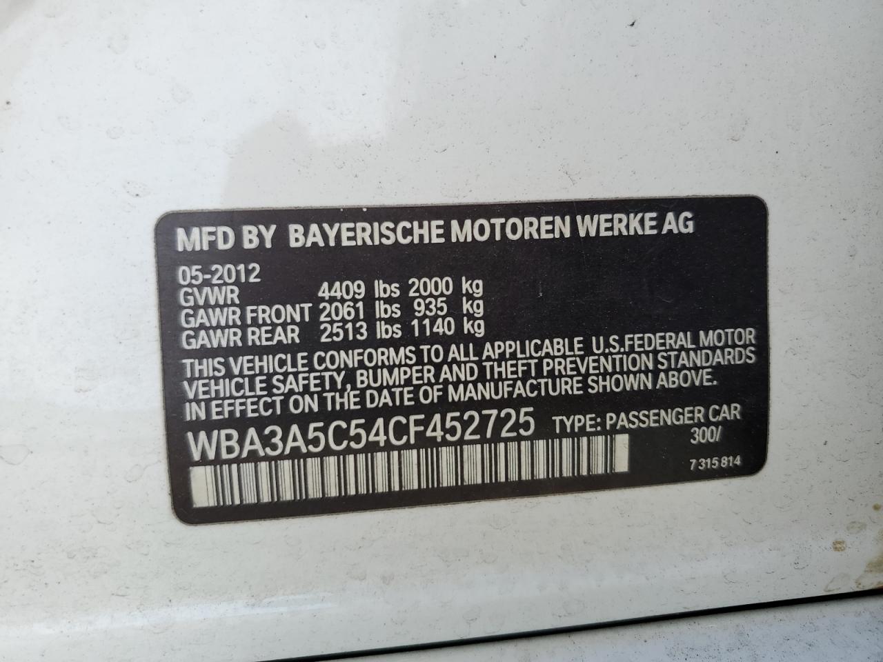 WBA3A5C54CF452725 2012 BMW 328 I