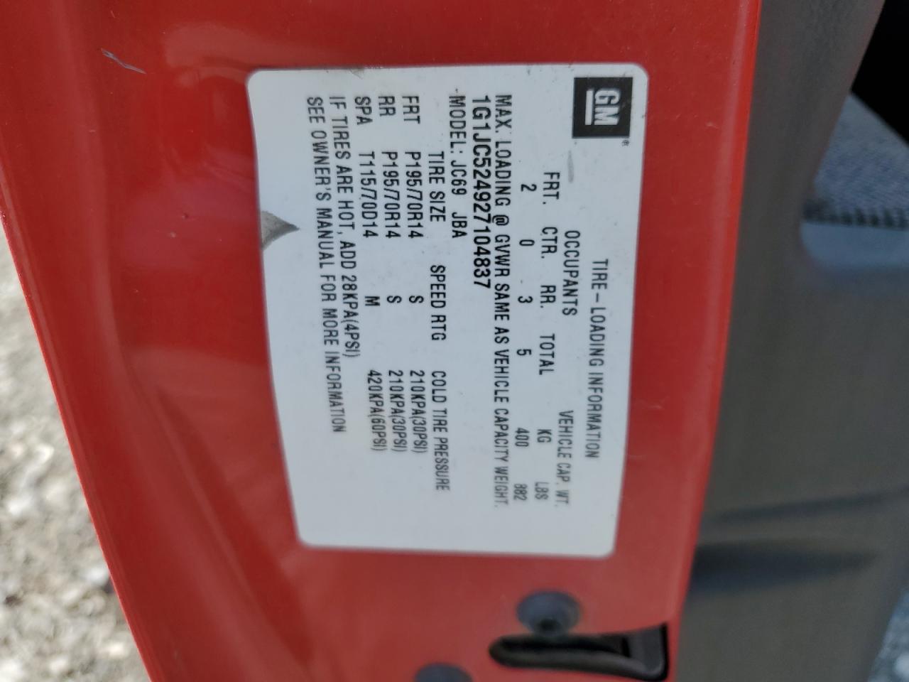 1G1JC524927104837 2002 Chevrolet Cavalier Base