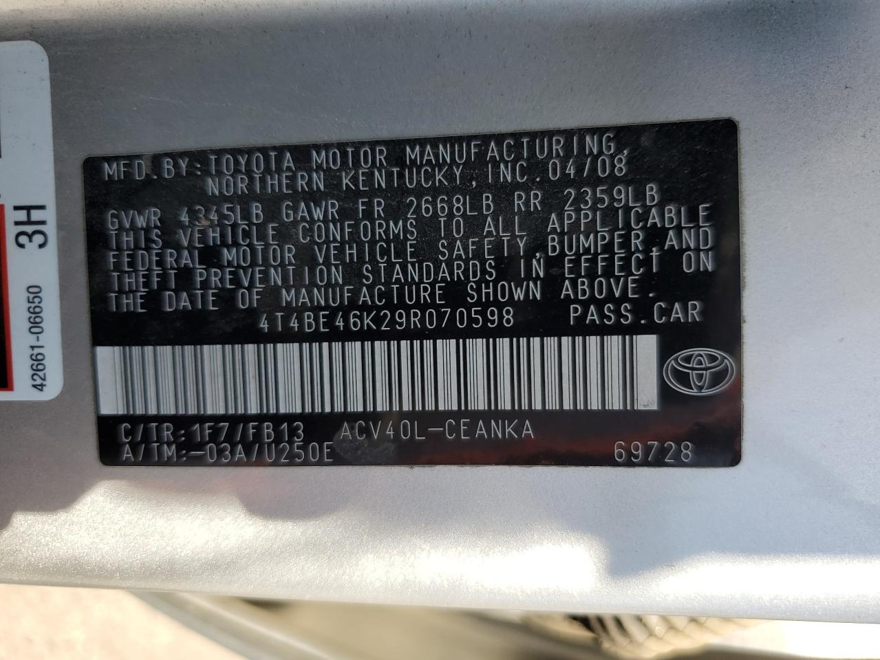 4T4BE46K29R070598 2009 Toyota Camry Base