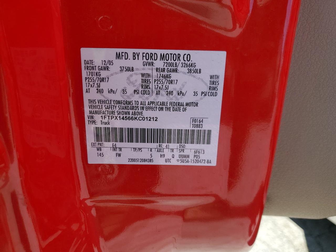 1FTPX14566KC01212 2006 Ford F150