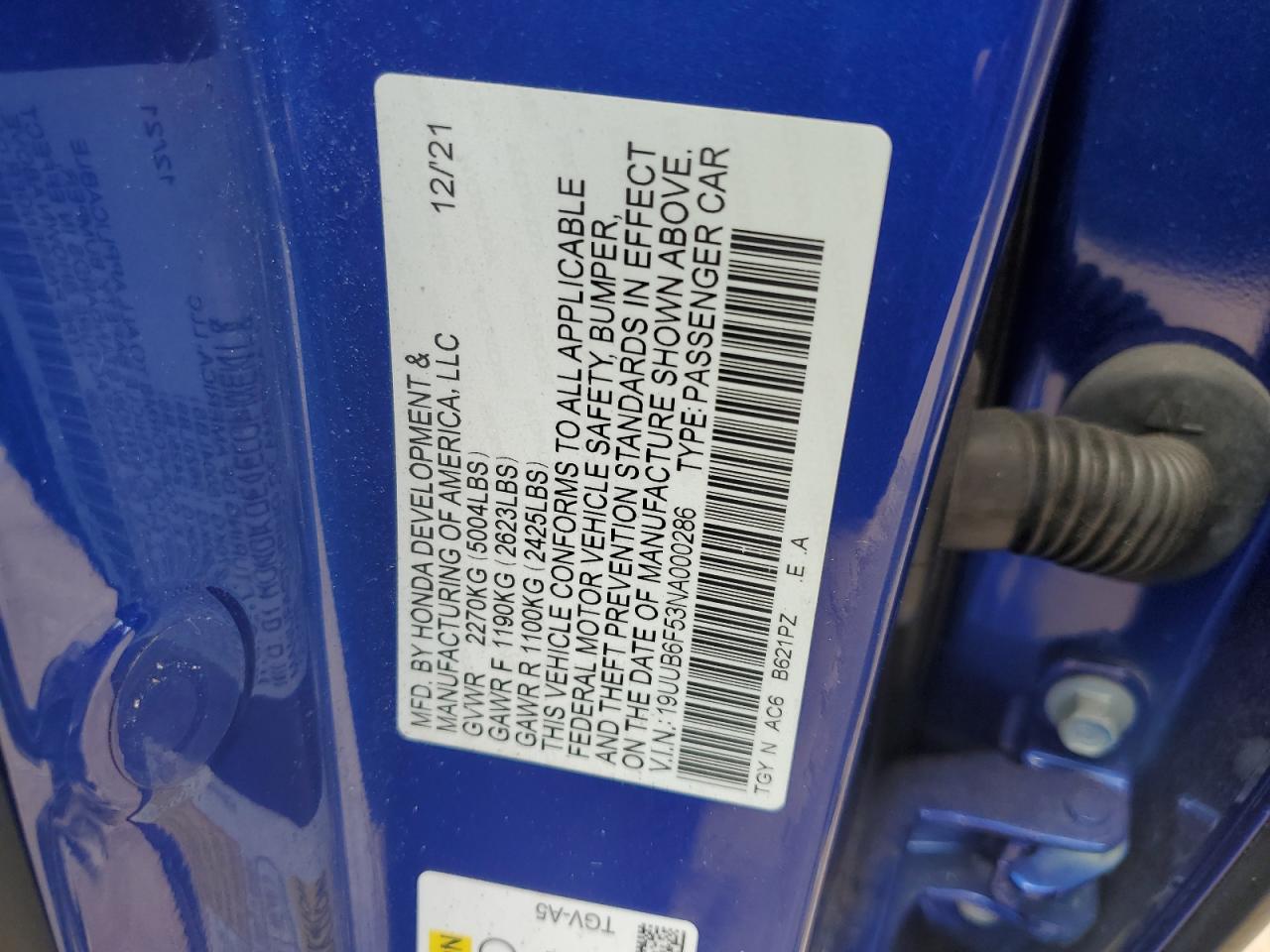 19UUB6F53NA000286 2022 Acura Tlx Tech A