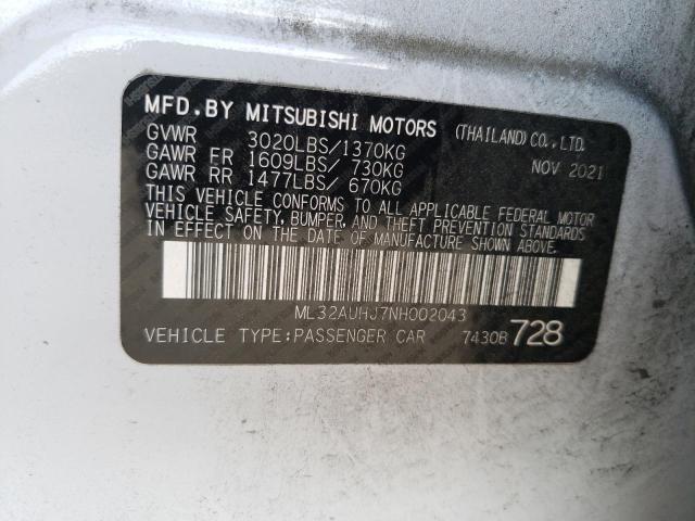 2022 Mitsubishi Mirage Es VIN: ML32AUHJ7NH002043 Lot: 59745594