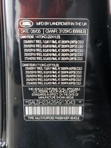 2006 Land Rover Range Rover Sport Supercharged VIN: SALSH23426A913043 Lot: 58175734
