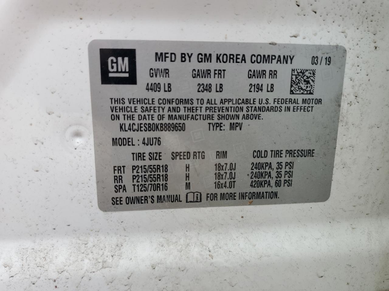 KL4CJESB0KB889650 2019 Buick Encore Preferred