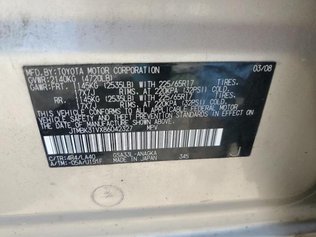 2008 Toyota Rav4 Limited VIN: JTMBK31VX86042327 Lot: 59063654