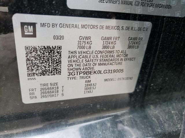 2020 GMC Sierra K1500 Sle VIN: 3GTP9BEK0LG319005 Lot: 56940404