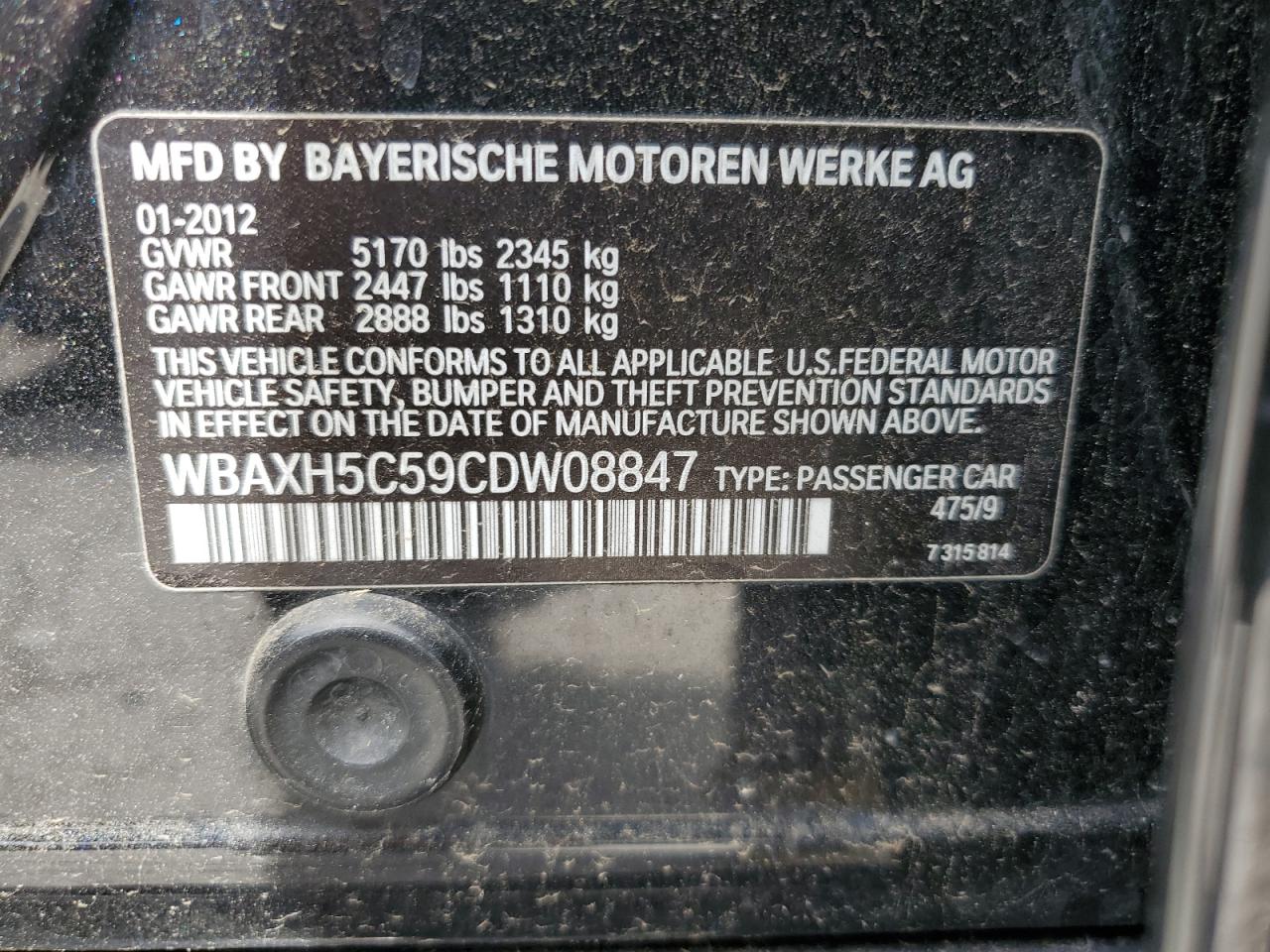 WBAXH5C59CDW08847 2012 BMW 528 Xi