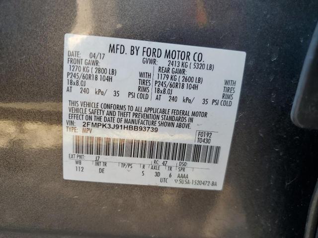 2017 Ford Edge Sel VIN: 2FMPK3J91HBB93739 Lot: 59254054