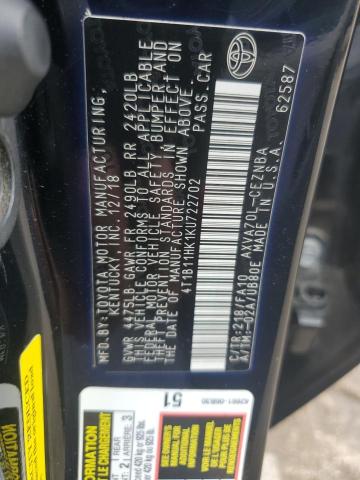 VIN 4T1B11HK1KU722702 2019 Toyota Camry, L no.12