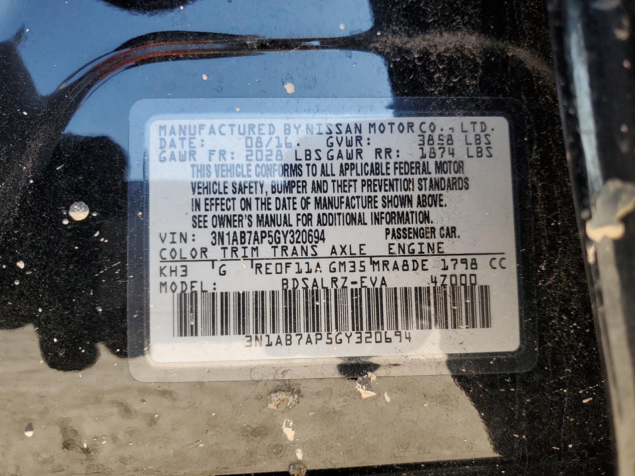 3N1AB7AP5GY320694 2016 Nissan Sentra S